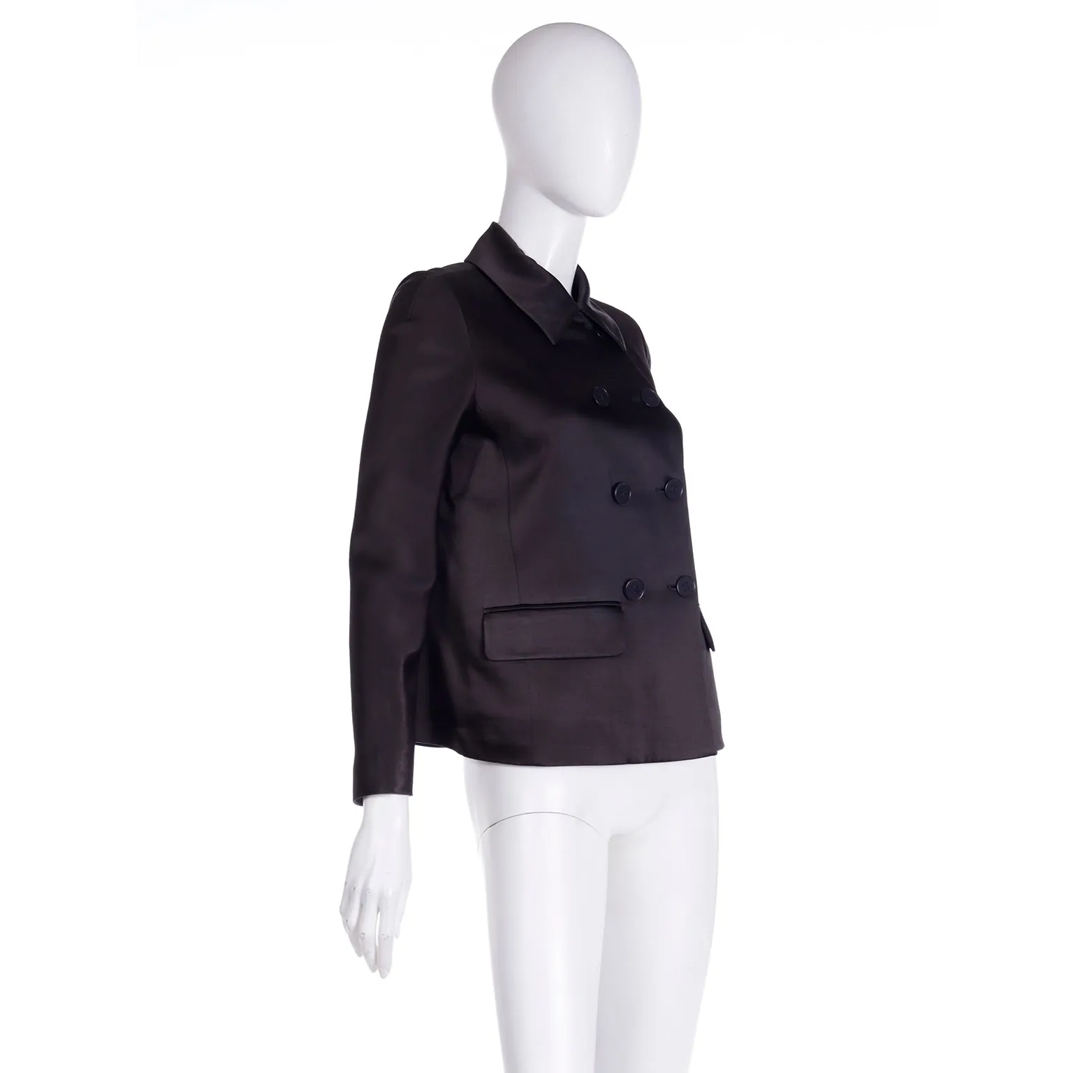 1990s Isaac Mizrahi Black Double Breasted Satin Jacket