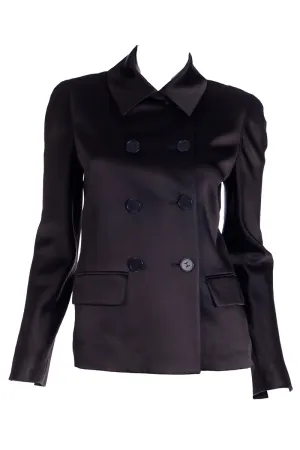1990s Isaac Mizrahi Black Double Breasted Satin Jacket