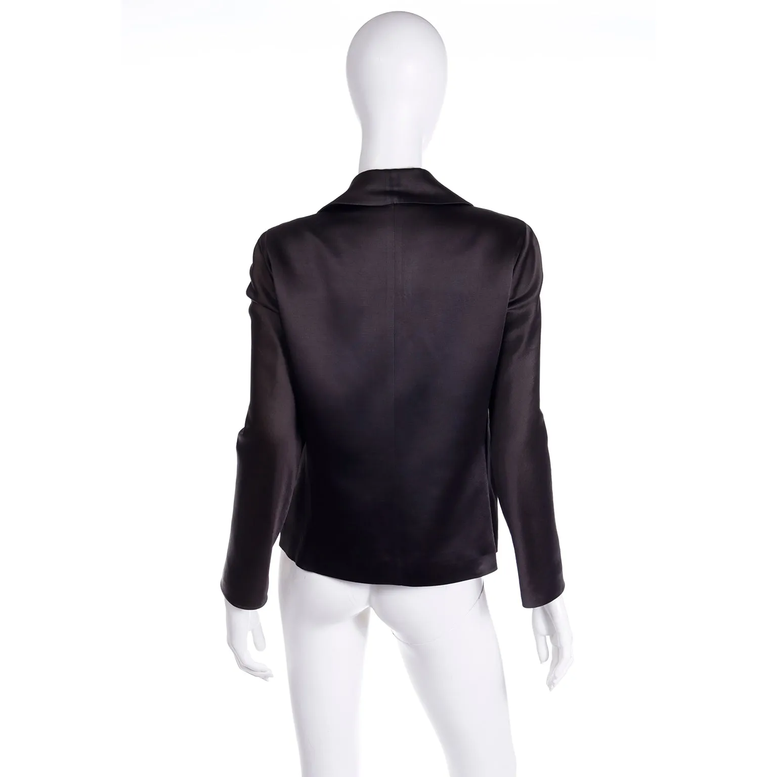 1990s Isaac Mizrahi Black Double Breasted Satin Jacket