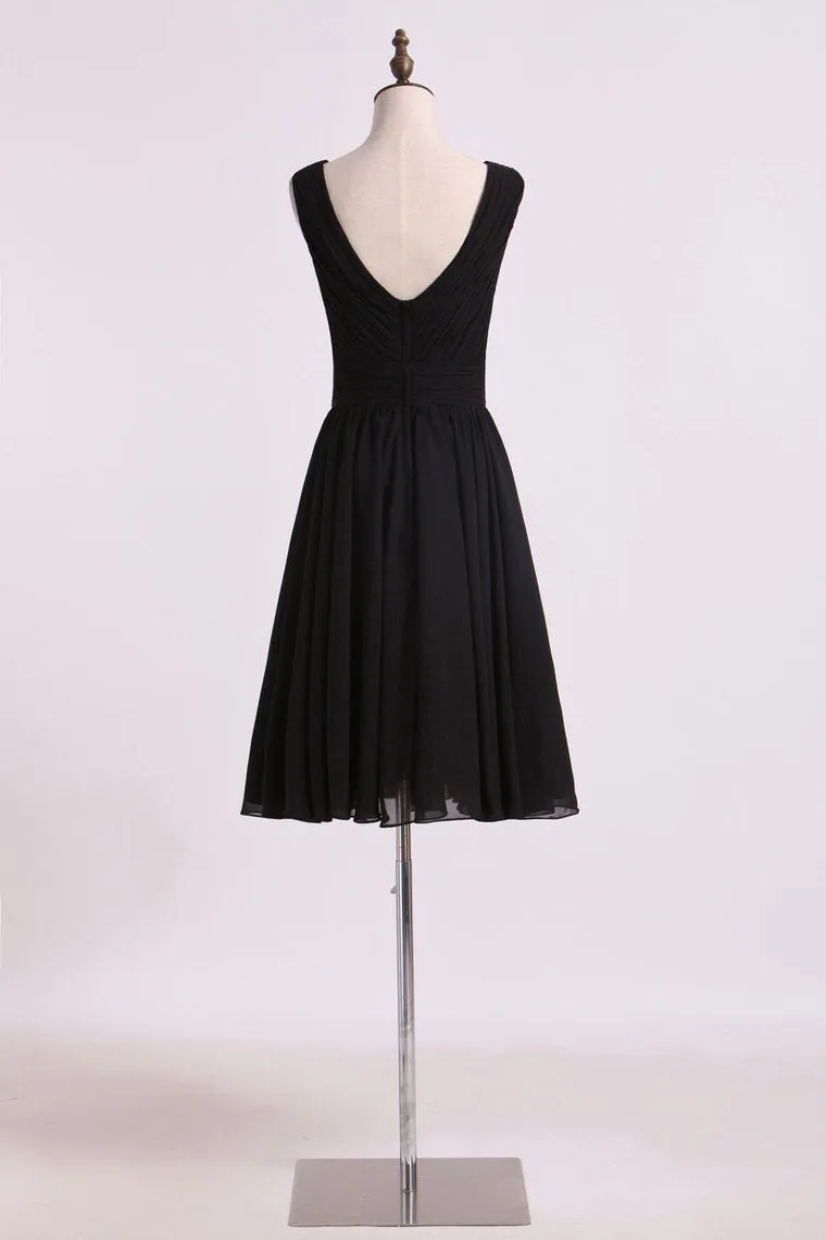 2024 Bridesmaid Dresses A Line V Neck Chiffon Knee Length