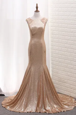 2024 Sequins Prom Dresses Scoop Mermaid With Beads Sweep Train