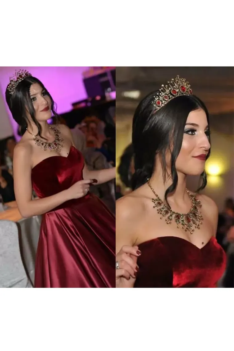 A Line Sweetheart Velvet & Satin Prom Dresses Court Train