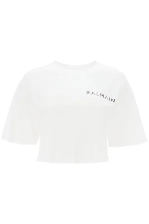BALMAIN cropped t-shirt with metallic logo
