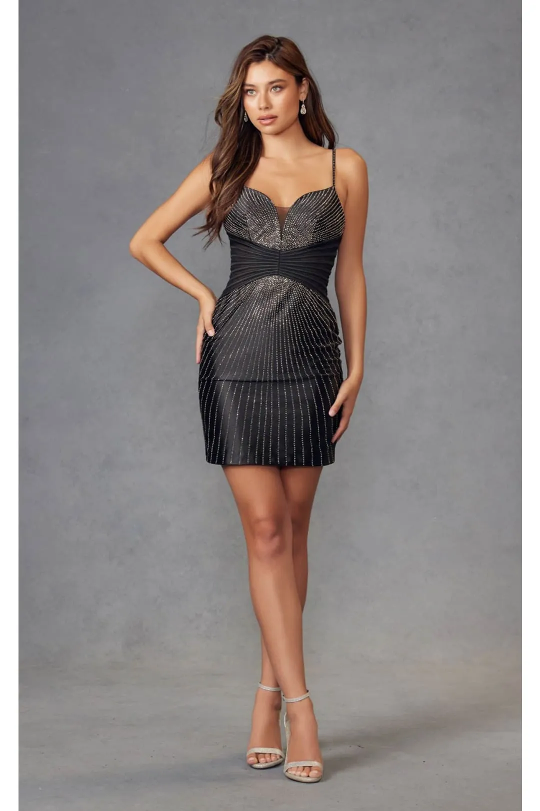 Black Bridesmaid Dresses-Inexpensive Heat Stone Short by Juliet JT911A