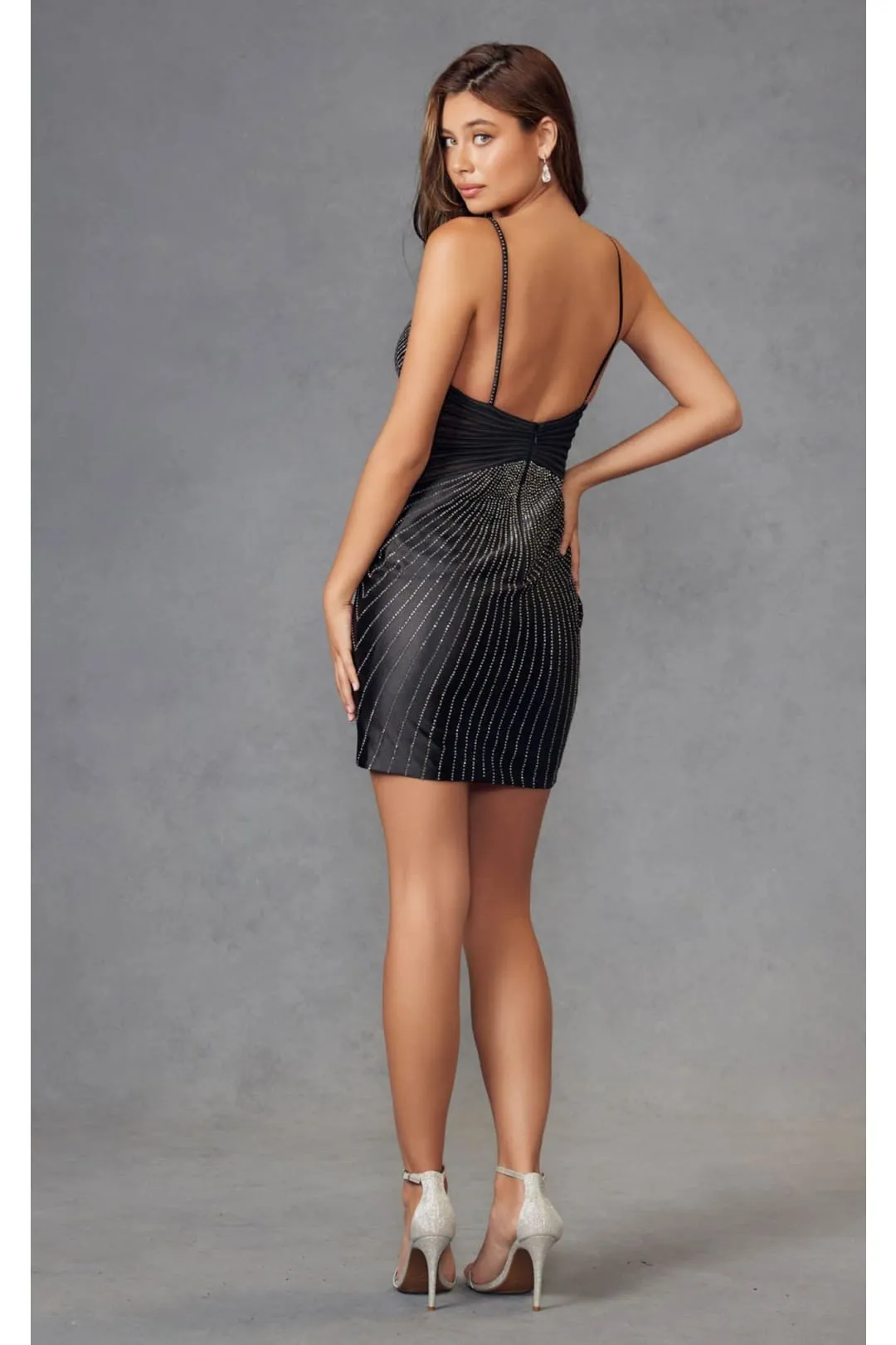 Black Bridesmaid Dresses-Inexpensive Heat Stone Short by Juliet JT911A