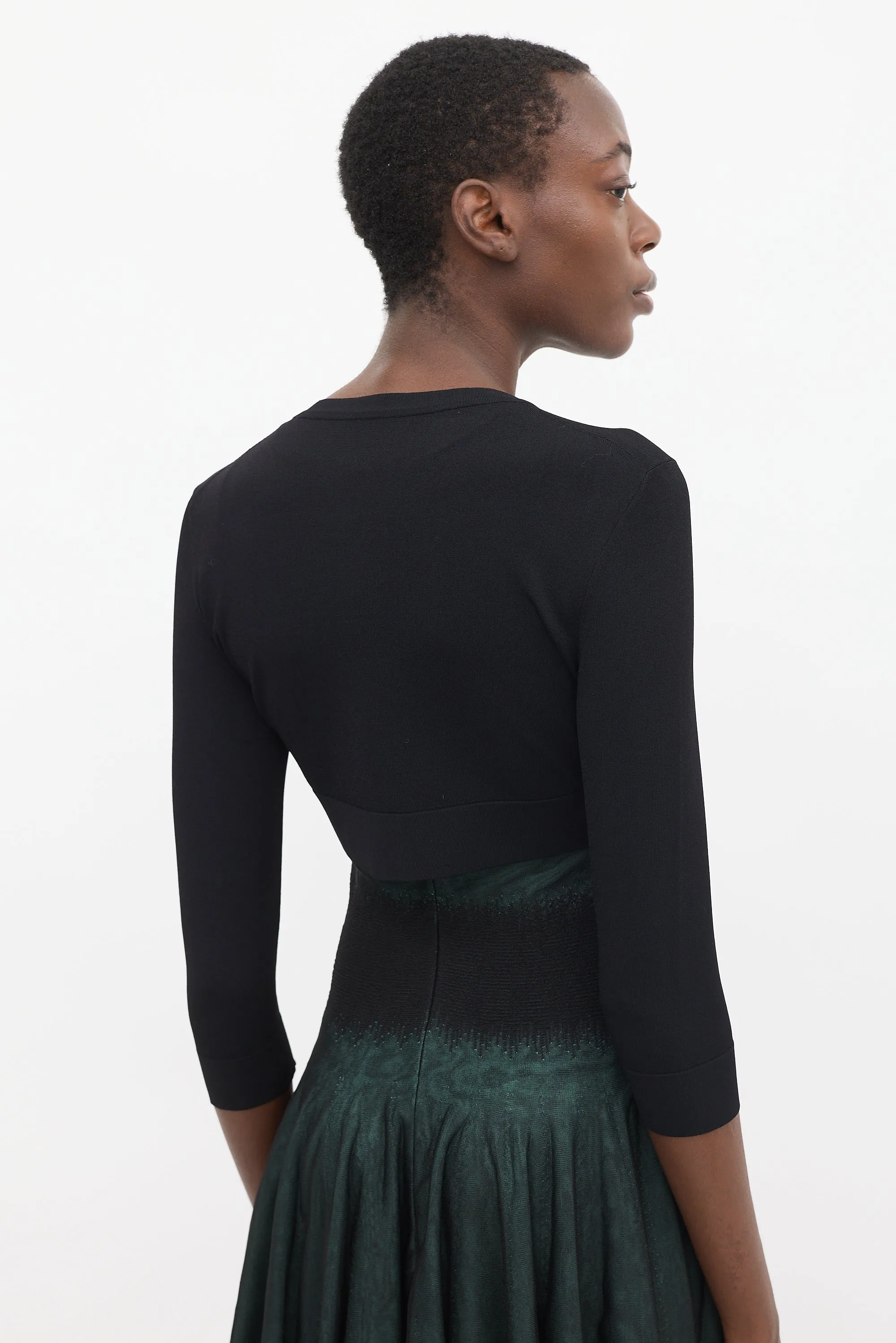 Black Three Quarter Sleeve Cropped Cardigan