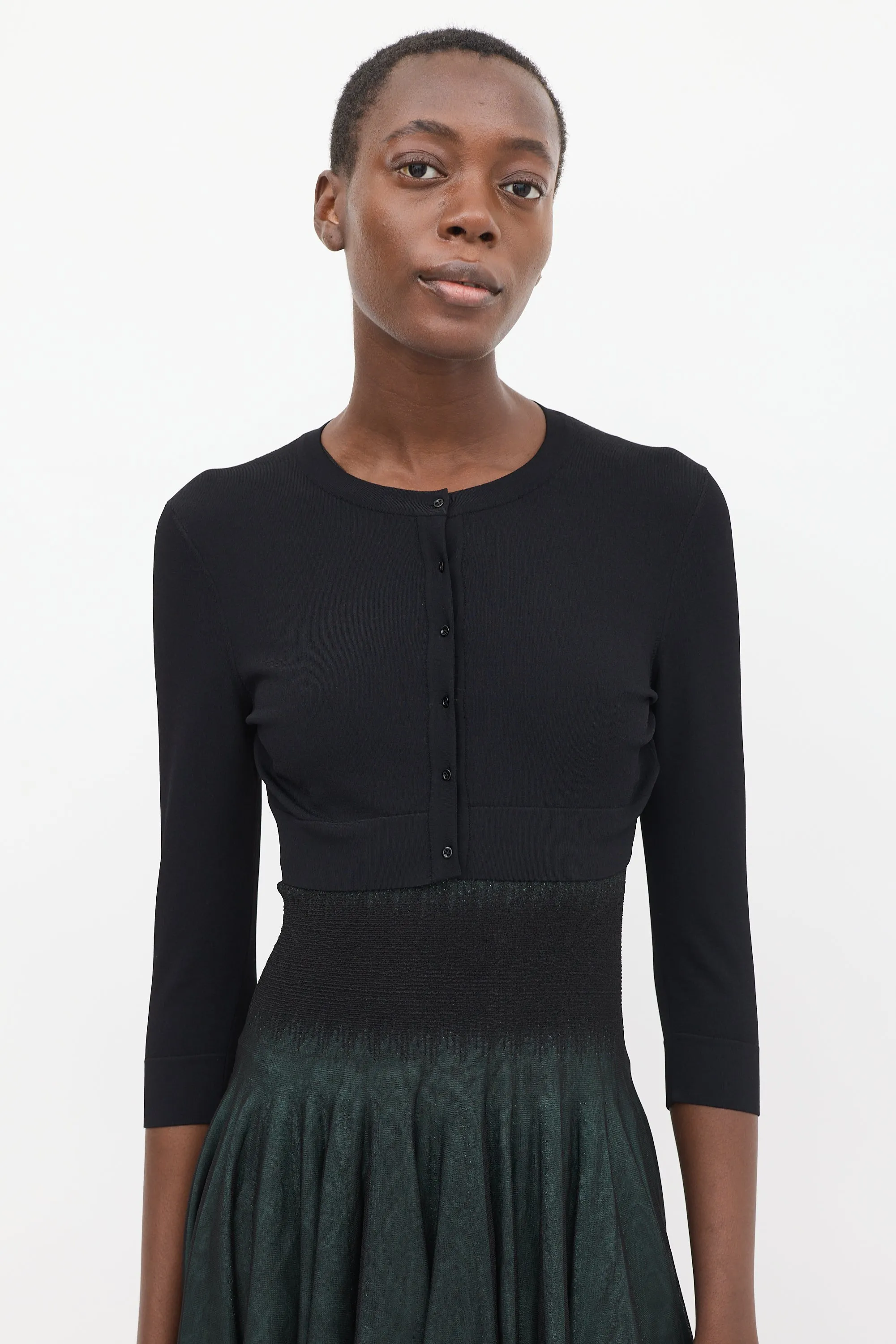 Black Three Quarter Sleeve Cropped Cardigan