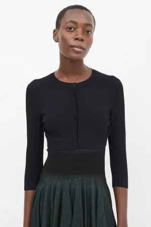 Black Three Quarter Sleeve Cropped Cardigan