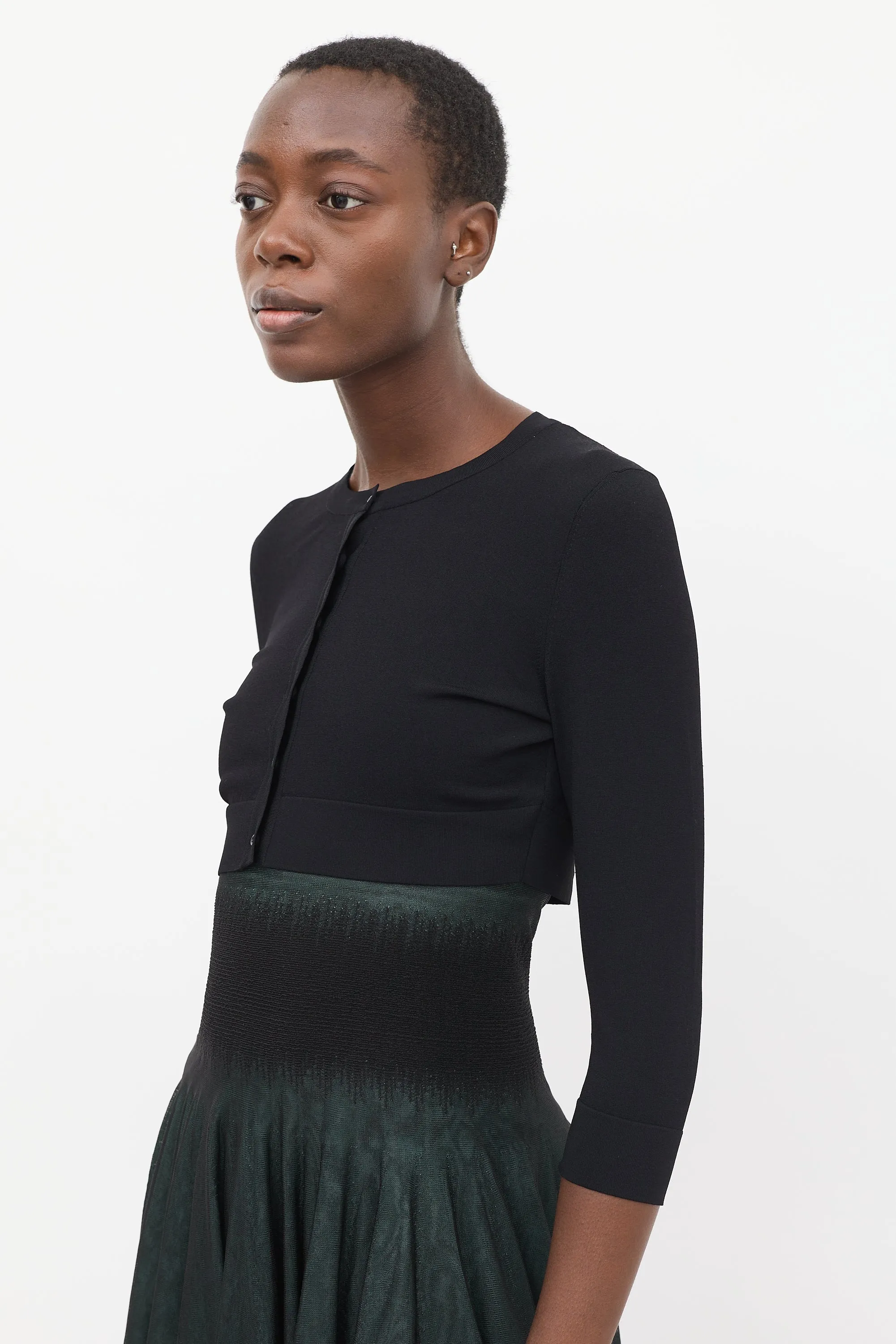 Black Three Quarter Sleeve Cropped Cardigan