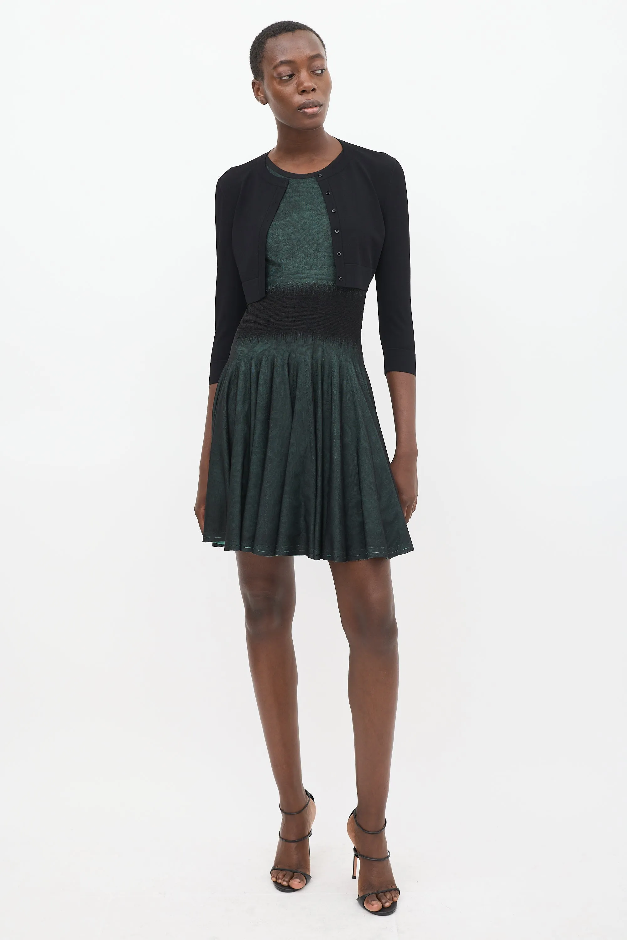 Black Three Quarter Sleeve Cropped Cardigan