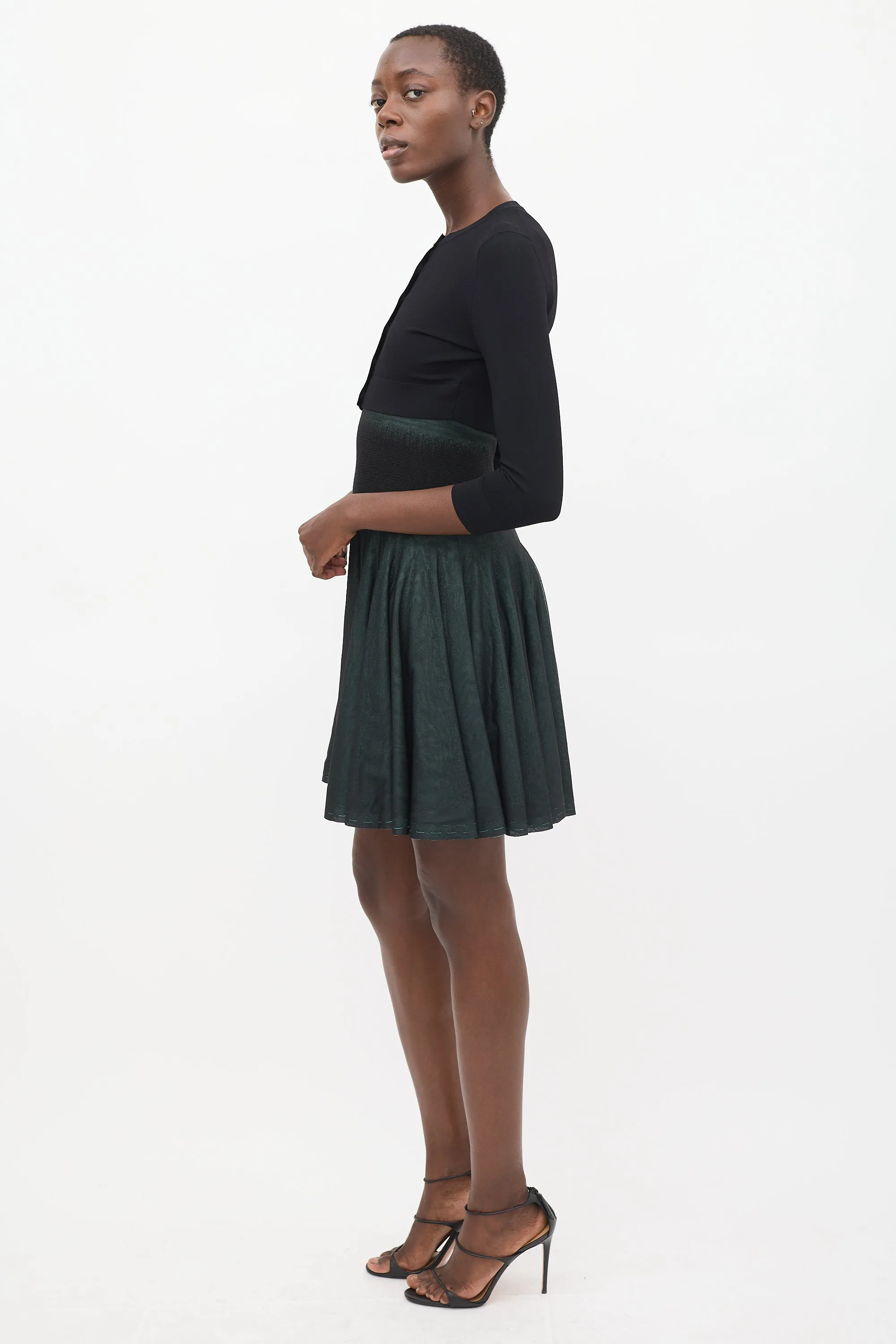 Black Three Quarter Sleeve Cropped Cardigan