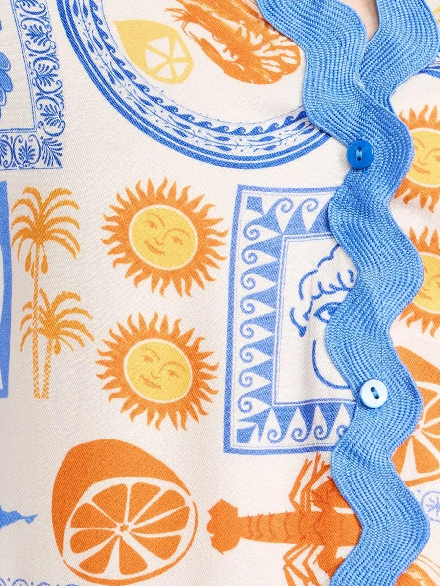 Bohemian Printed Button Up Casual Suit