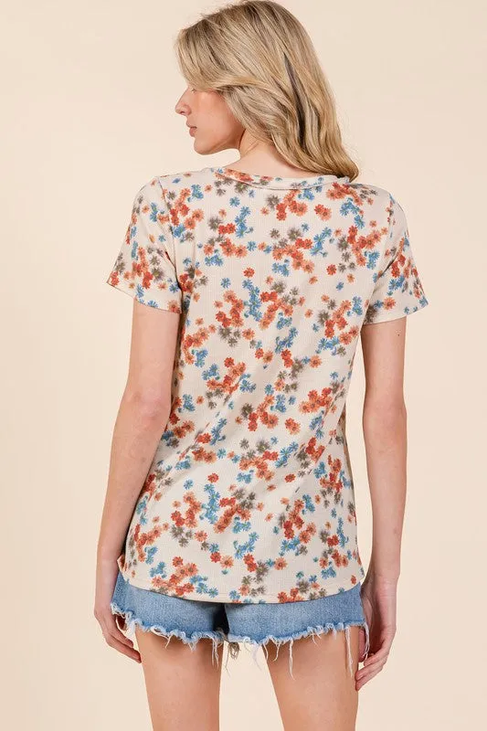 BOMBOM Lightweight Floral Round Neck Short Sleeve T-Shirt