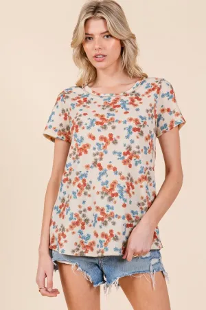 BOMBOM Lightweight Floral Round Neck Short Sleeve T-Shirt