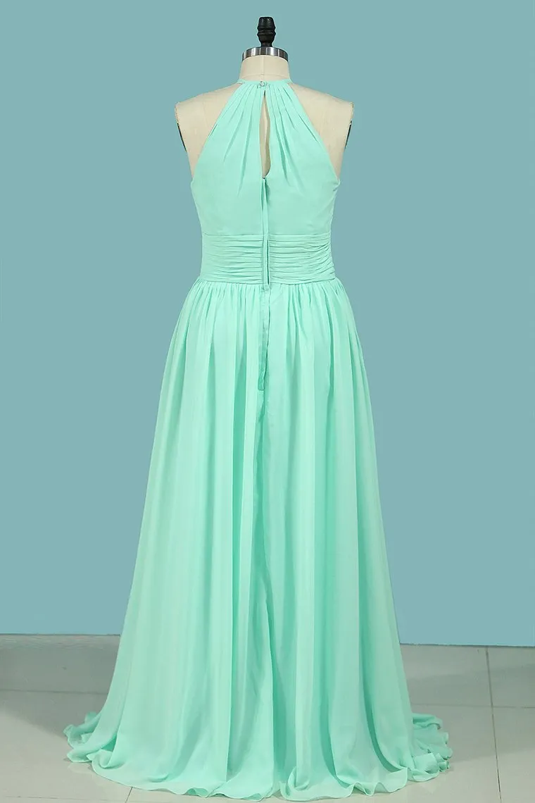 Bridesmaid Dresses Scoop Chiffon With Ruffles Floor Length