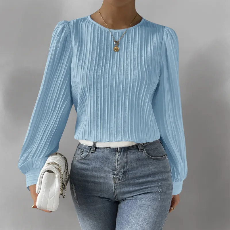 Carly  Pleated Long-Sleeve Blouse