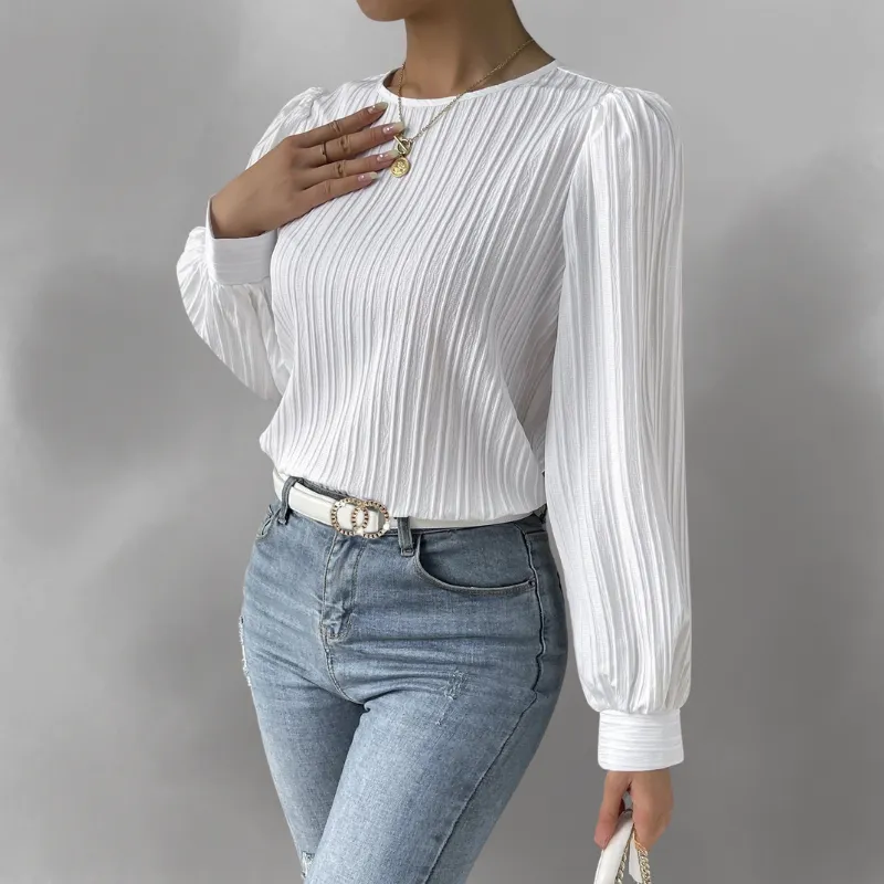 Carly  Pleated Long-Sleeve Blouse