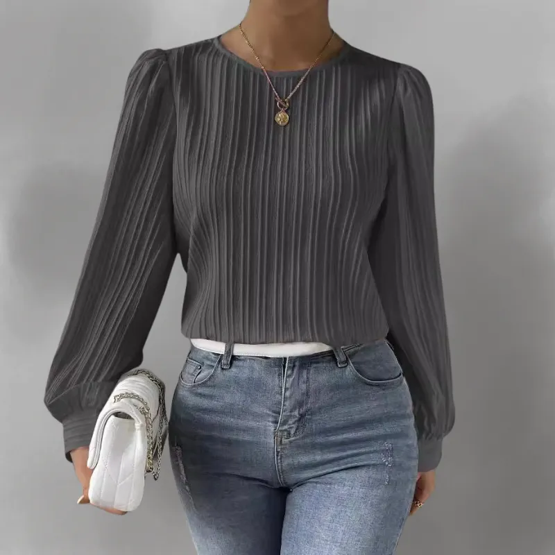 Carly  Pleated Long-Sleeve Blouse