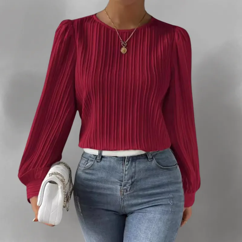 Carly  Pleated Long-Sleeve Blouse