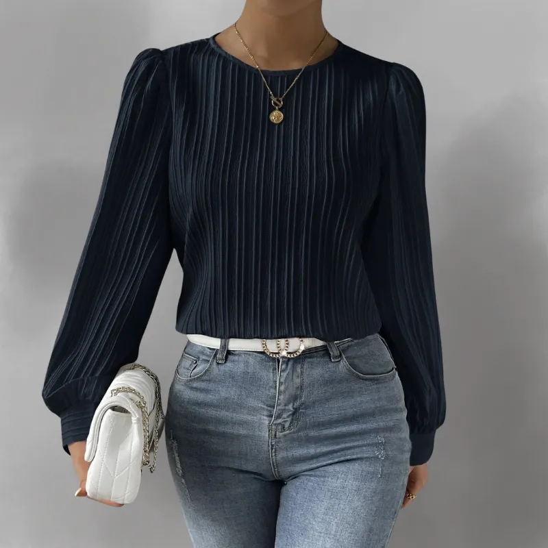 Carly  Pleated Long-Sleeve Blouse
