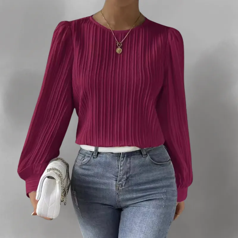 Carly  Pleated Long-Sleeve Blouse