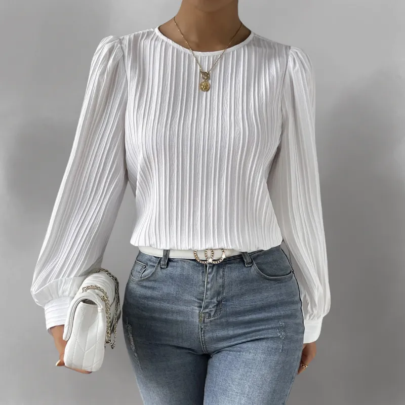 Carly  Pleated Long-Sleeve Blouse