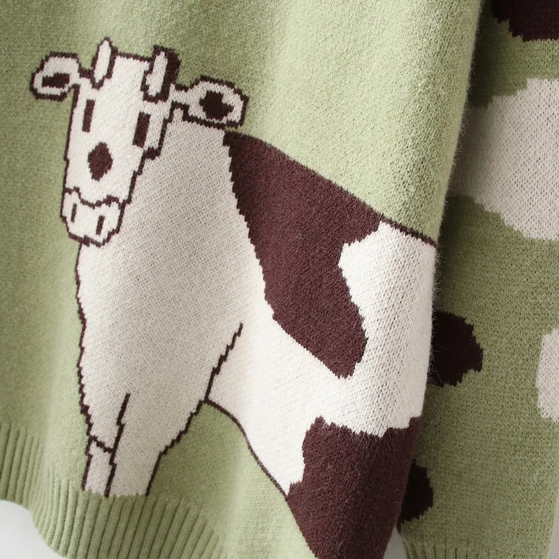 Cartoon Cows  Women Sweaters O-neck Pullover Knitted