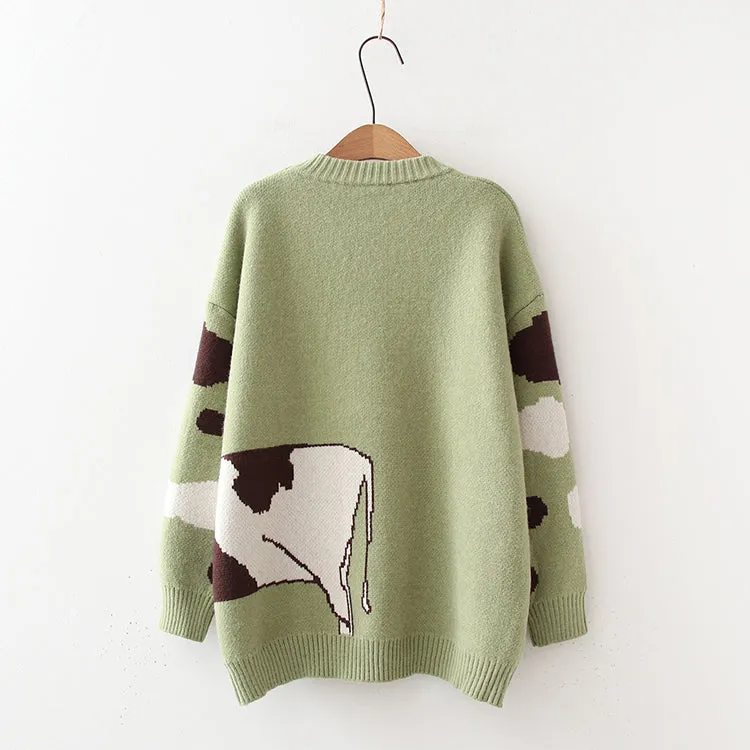 Cartoon Cows  Women Sweaters O-neck Pullover Knitted