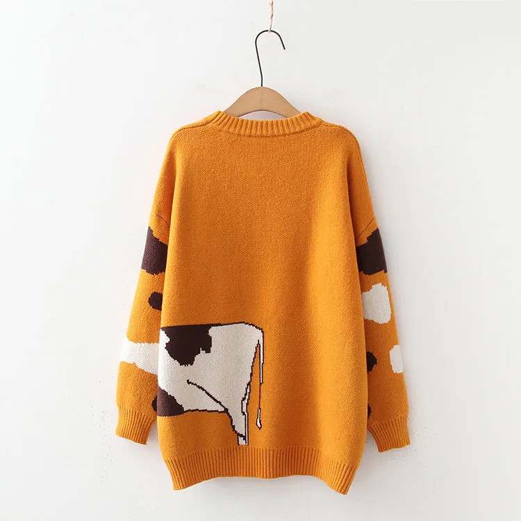 Cartoon Cows  Women Sweaters O-neck Pullover Knitted
