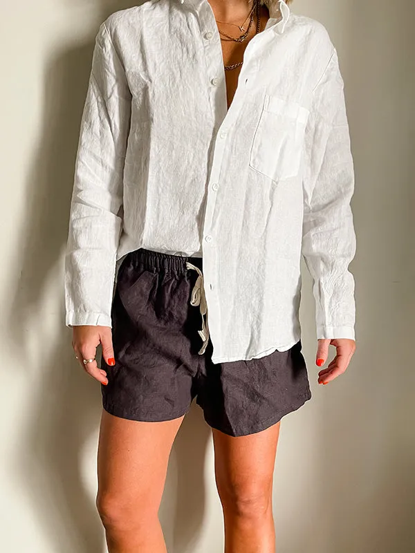 Charcoal French Linen Shorts
