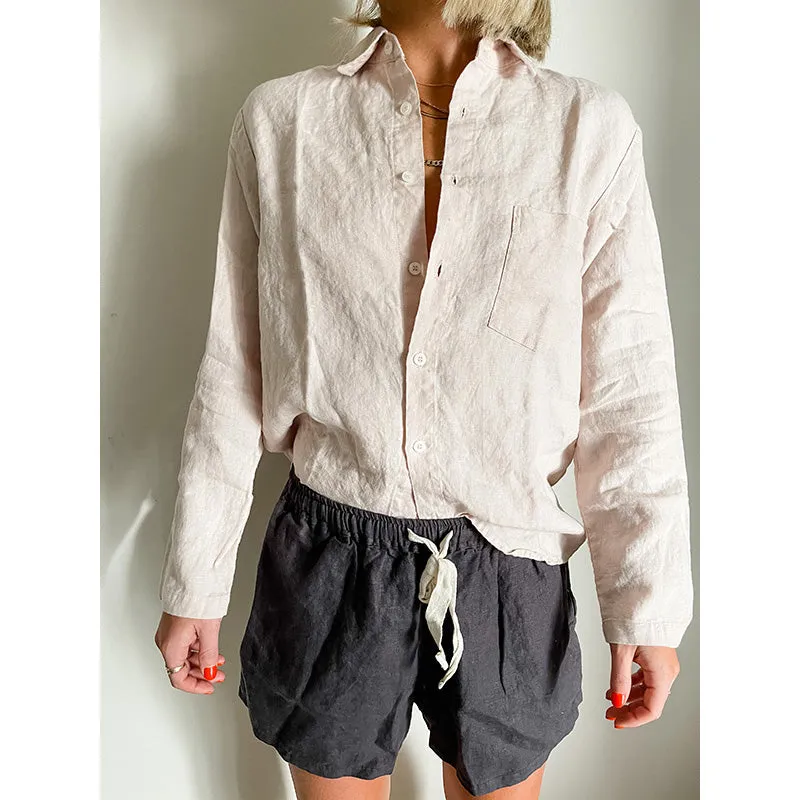 Charcoal French Linen Shorts