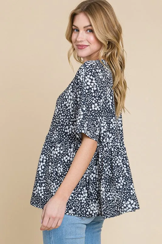 Chasing Blooms Floral Peplum Blouse in Black