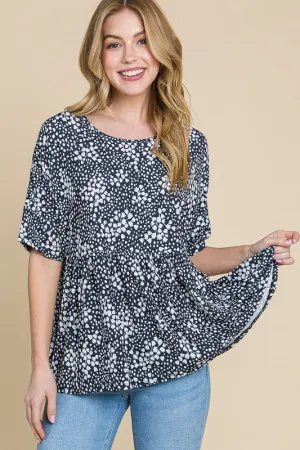 Chasing Blooms Floral Peplum Blouse in Black