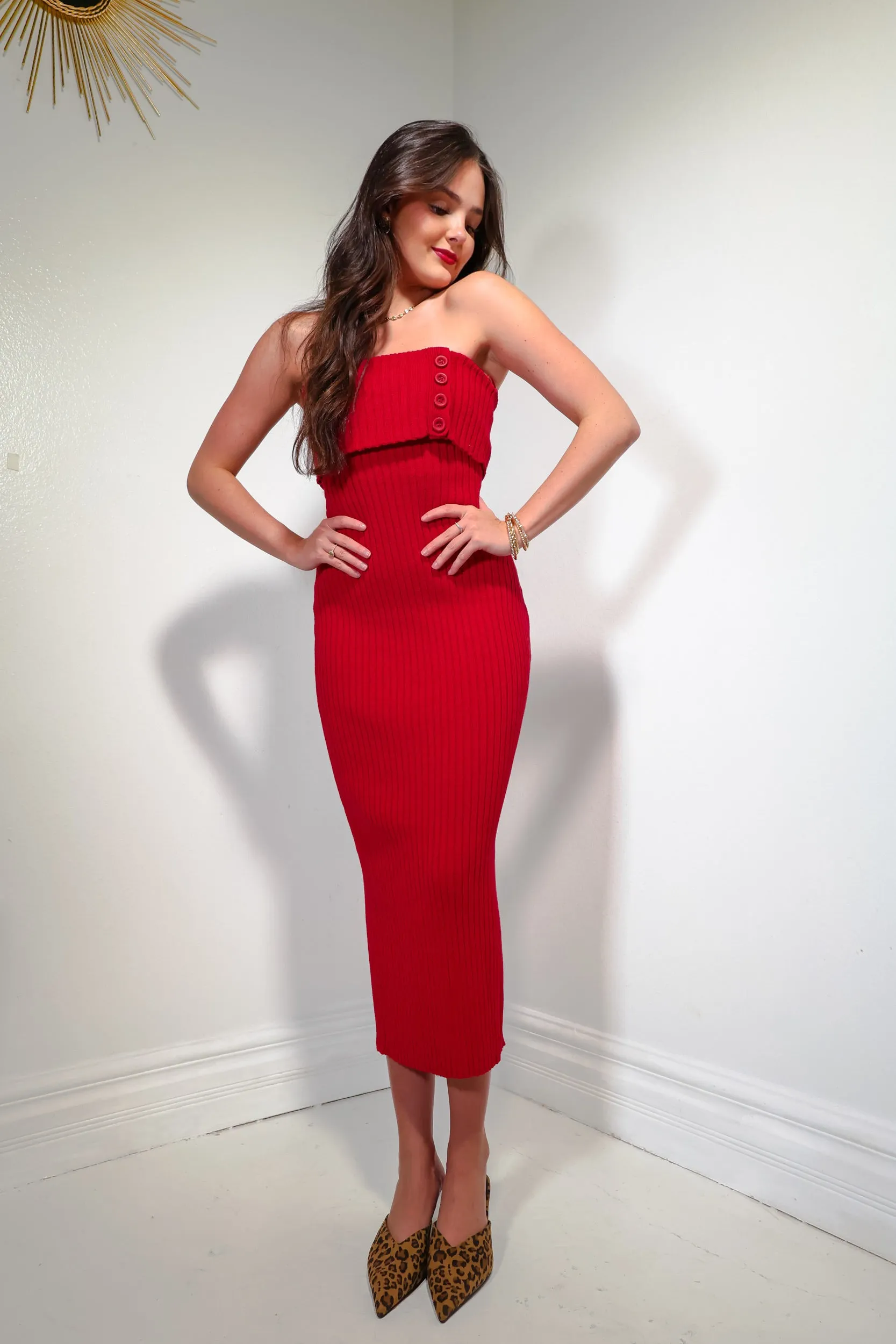 Chic Fold Over Tube Midi Dress
