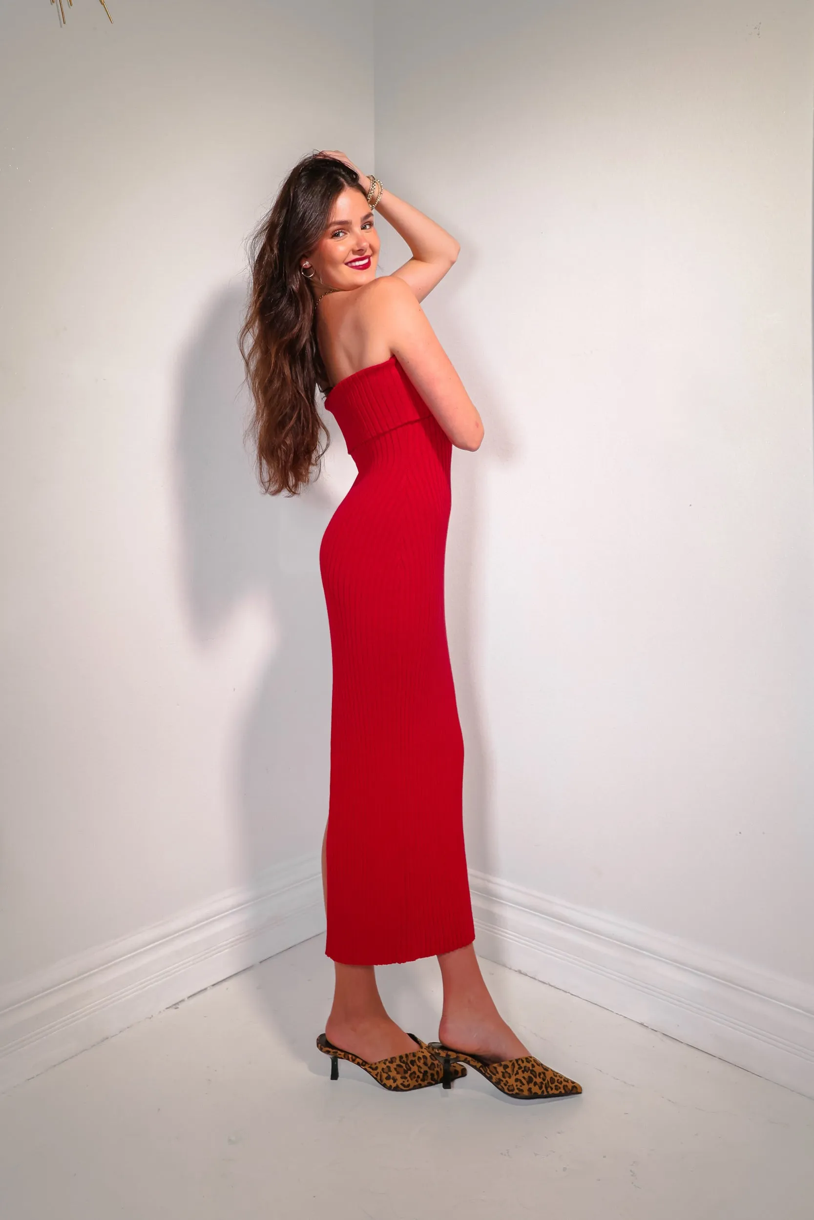 Chic Fold Over Tube Midi Dress