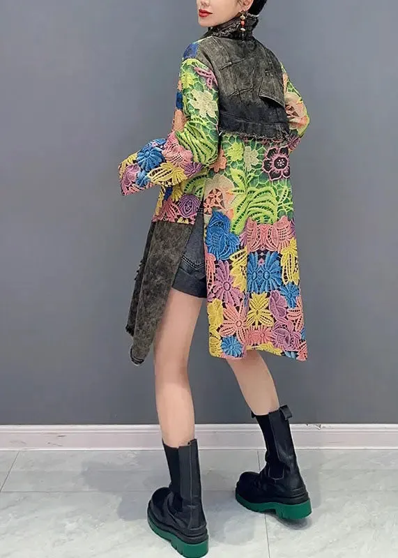 Chic Green Peter Pan Collar Asymmetrical Print Vacation Mid Dresses Long Sleeve ML3099
