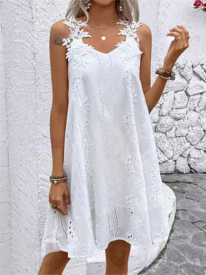 Chic Innocence Lace Detail Sleeveless Eyelet Dress