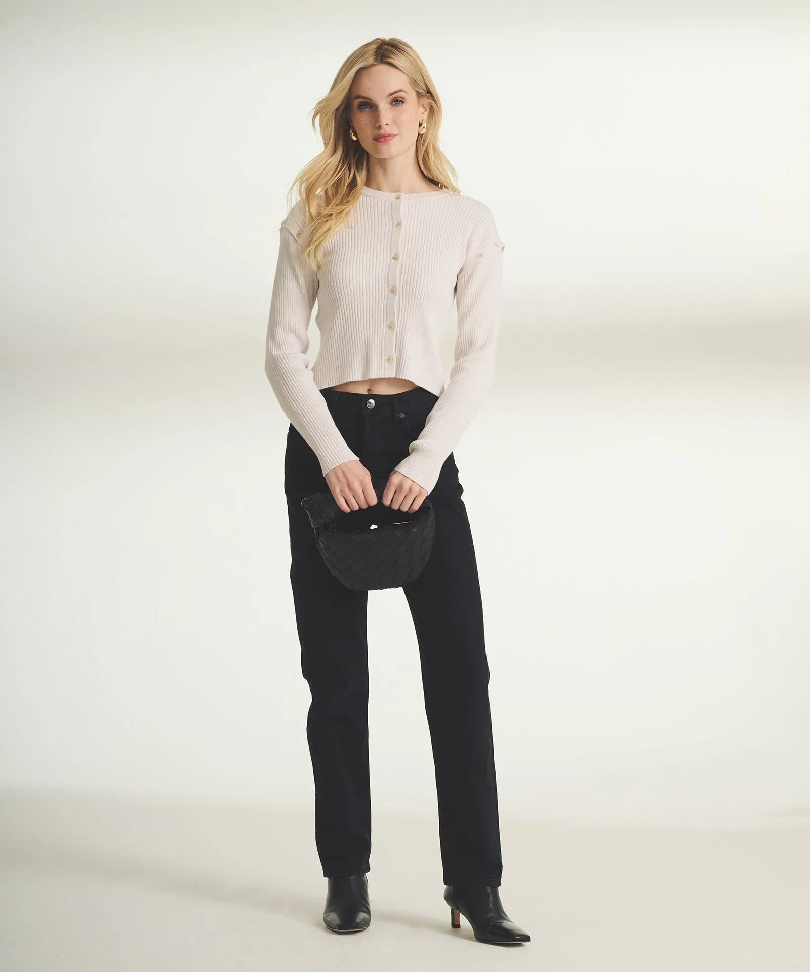 Cotton Cashmere Marled Convertible Sleeve Cardigan