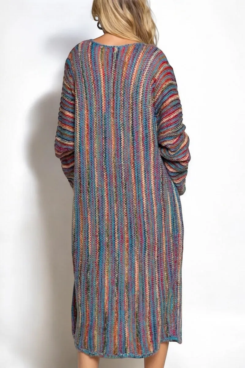 Cozy Autumn Multi Striped Long Knit Cardi (2 Colors)