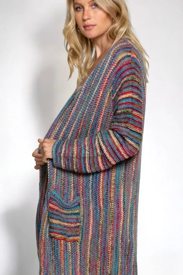 Cozy Autumn Multi Striped Long Knit Cardi (2 Colors)