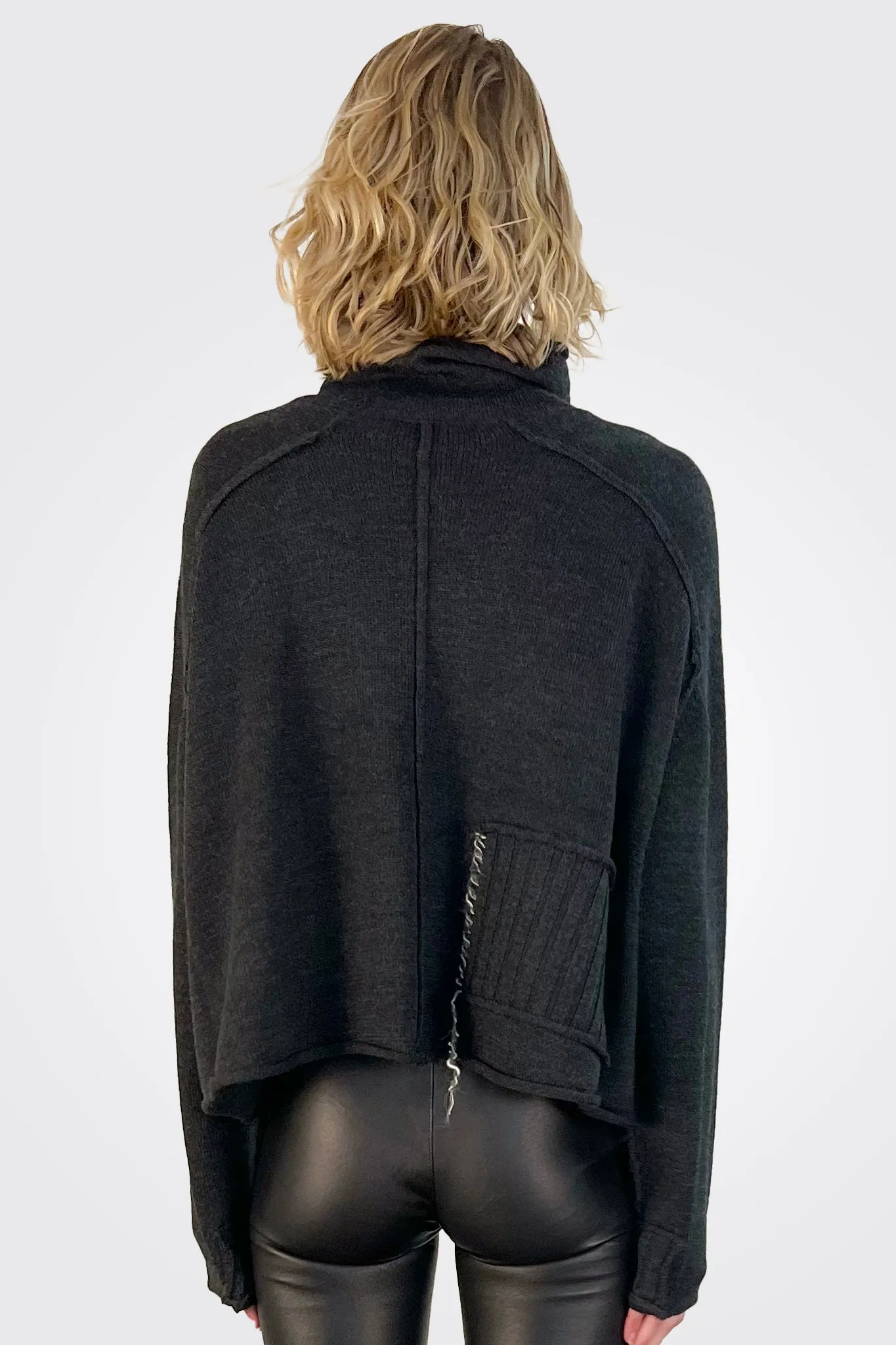 Cropped Stitched Cardigan - Dark Charcoal