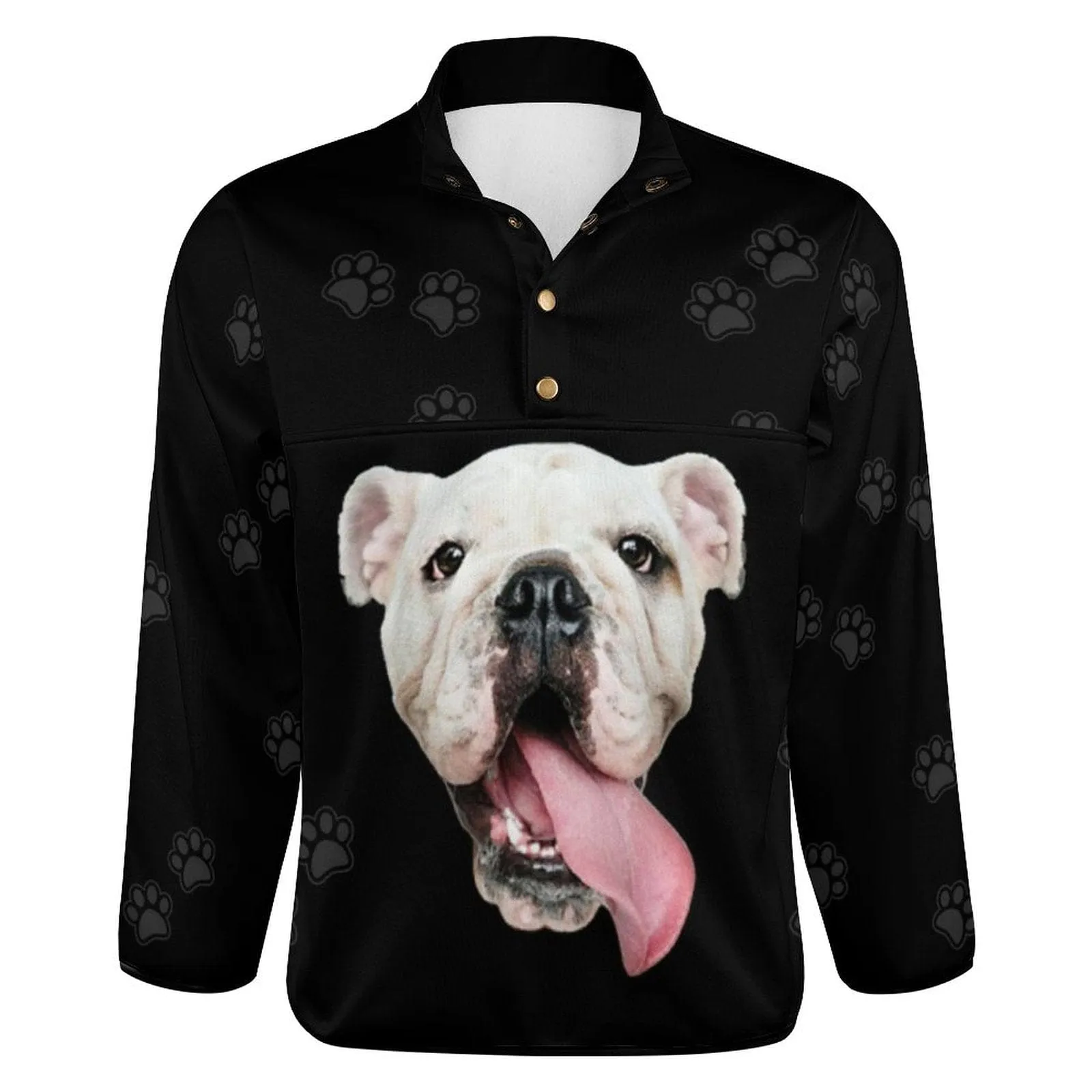 Custom Face Pet Dog Paw Print Loose Sweatshirts Personalized Men's Stand Collar Sweatshirts