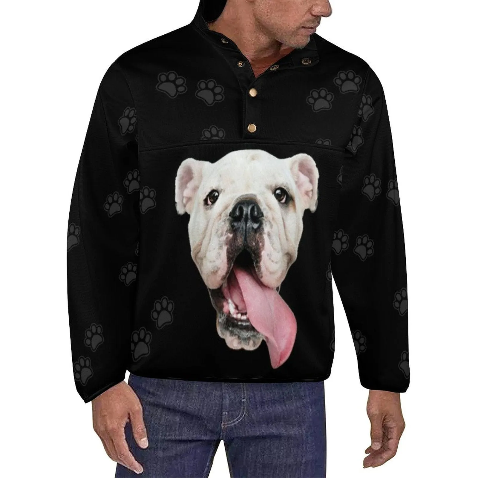 Custom Face Pet Dog Paw Print Loose Sweatshirts Personalized Men's Stand Collar Sweatshirts