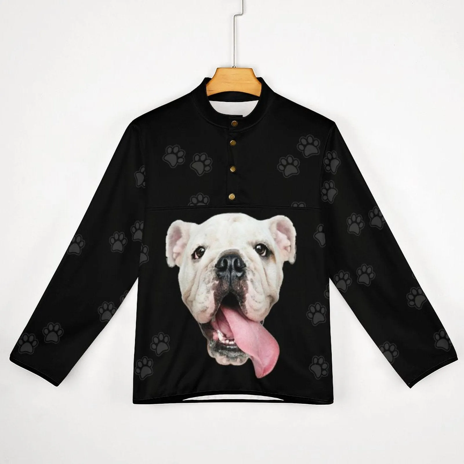 Custom Face Pet Dog Paw Print Loose Sweatshirts Personalized Men's Stand Collar Sweatshirts
