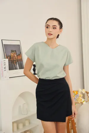 Danna V-Neck Relaxed Blouse in Sage Texture