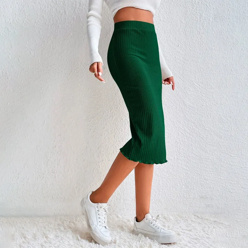 Elastic Waist Ribbed Knit Pencil Skirt