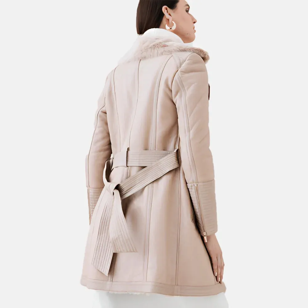 Elegance Women Furry Long Leather Coat