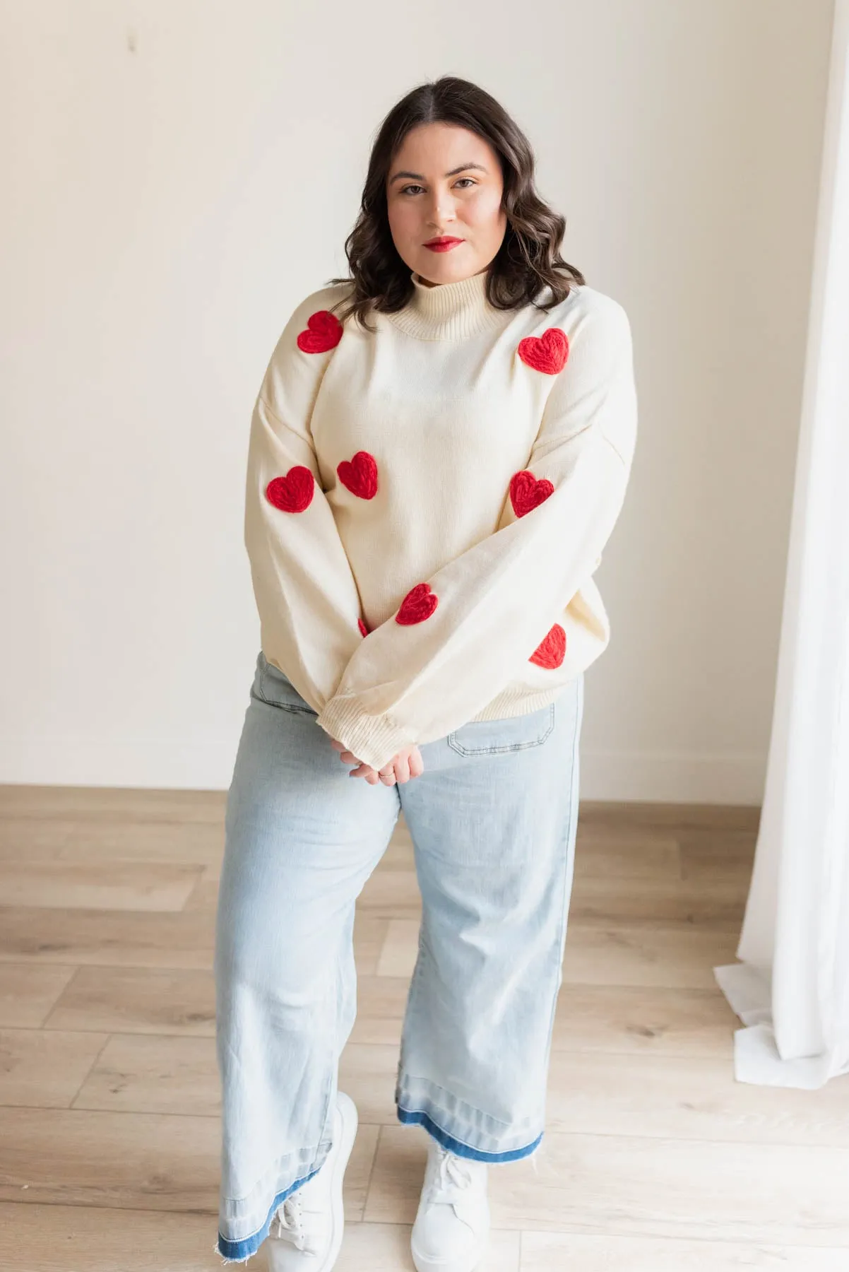 Estella Red Heart Cream Sweater