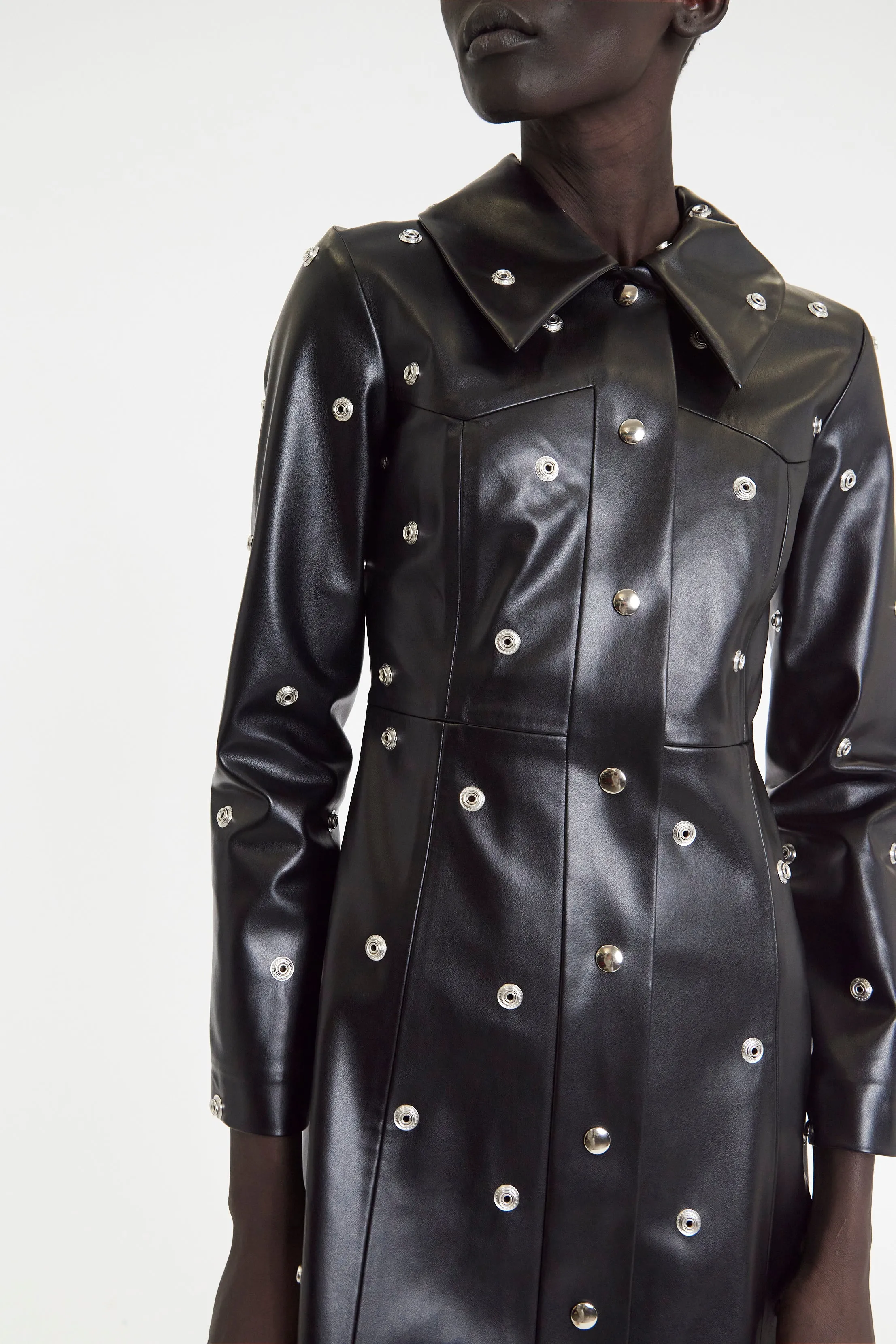 Flared Fitted Coat Covered In Studs Black