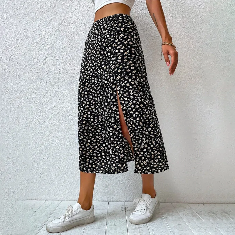 Floral Split Thigh Skirt